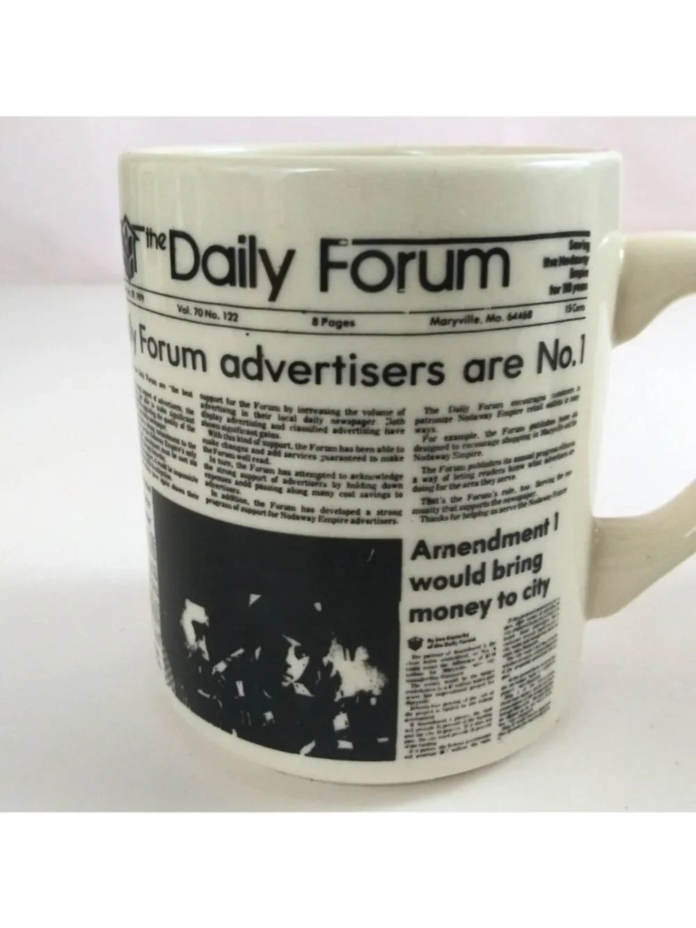 Vintage 1979 Set Of 2 The Daily Forum Maryville News Print Novelty Coffee Cups